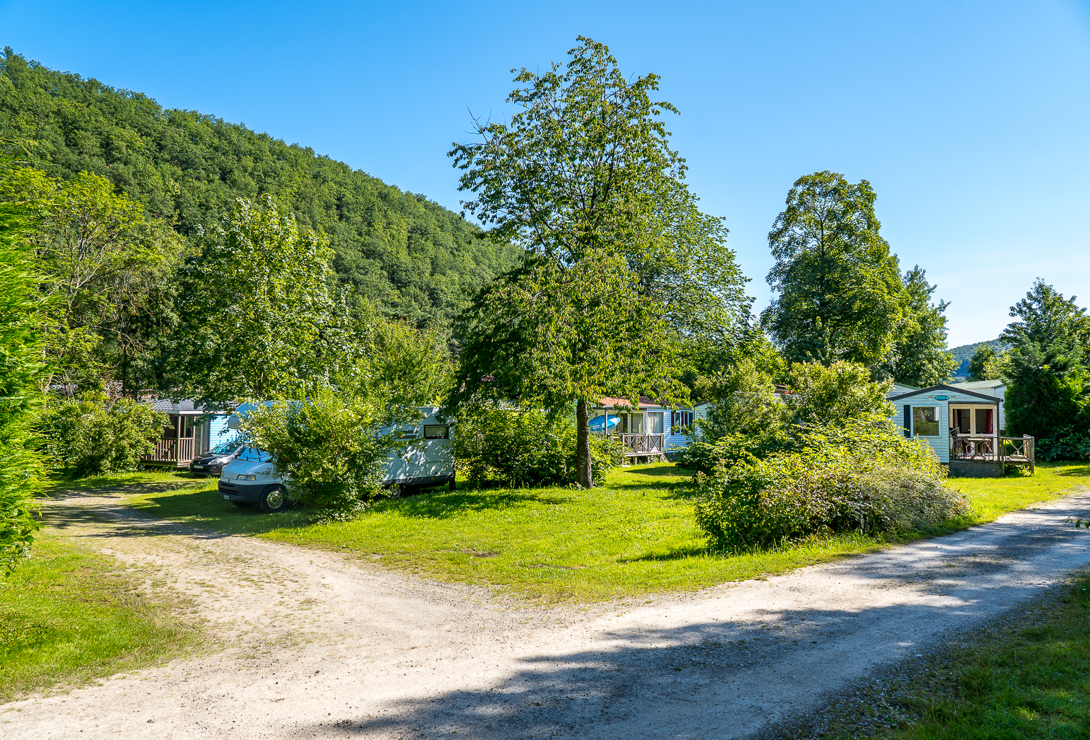 De stacaravans van de camping les reflets du Val d'Argent in Sainte-Marie-aux-Mines in de Elzas